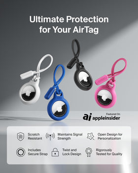 Belkin Apple AirTag Secure Holder with Strap attached to bag or keys