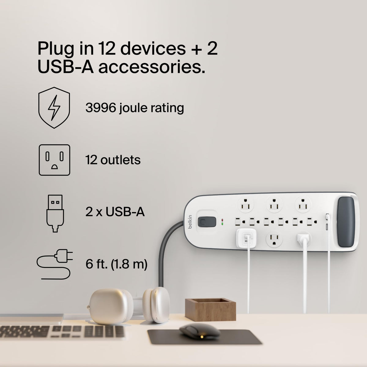 Belkin close-up of BlockSpace outlets fitting large chargers easily benefit