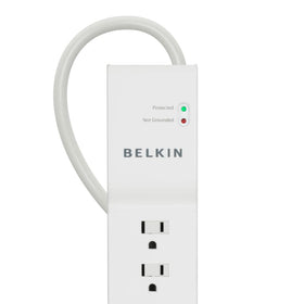 Belkin close-up of outlet and model label showing specifications clearly