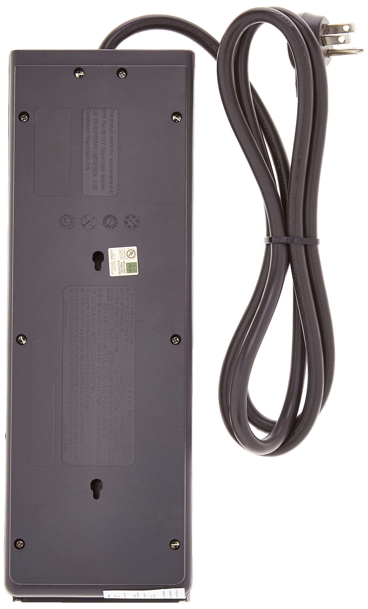 Belkin compact 8-outlet surge strip with a 6ft cord for easy reach.