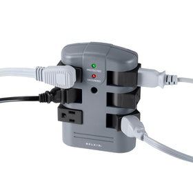 Belkin flat pivot plug enables flush mounting in tight spaces.
