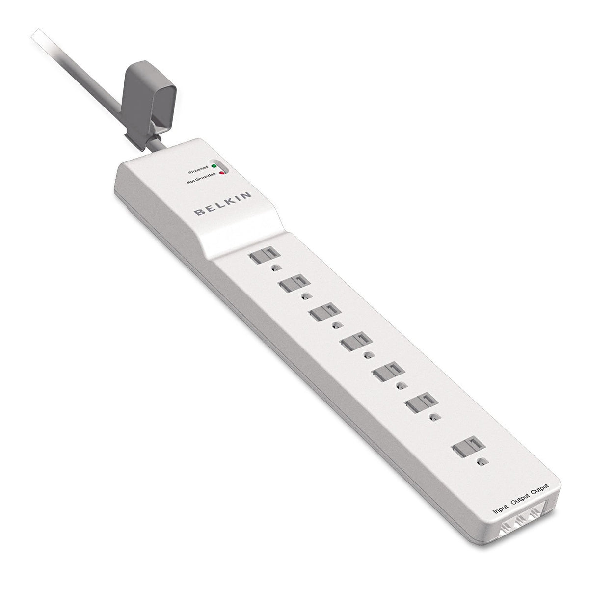 Belkin compact surge protector with cable management for neat desks.
