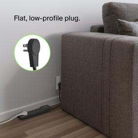 Belkin compact six-outlet design fits tight desks and entertainment centers.