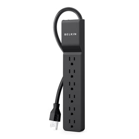Belkin compact surge protector with low-profile design saves desk space.
