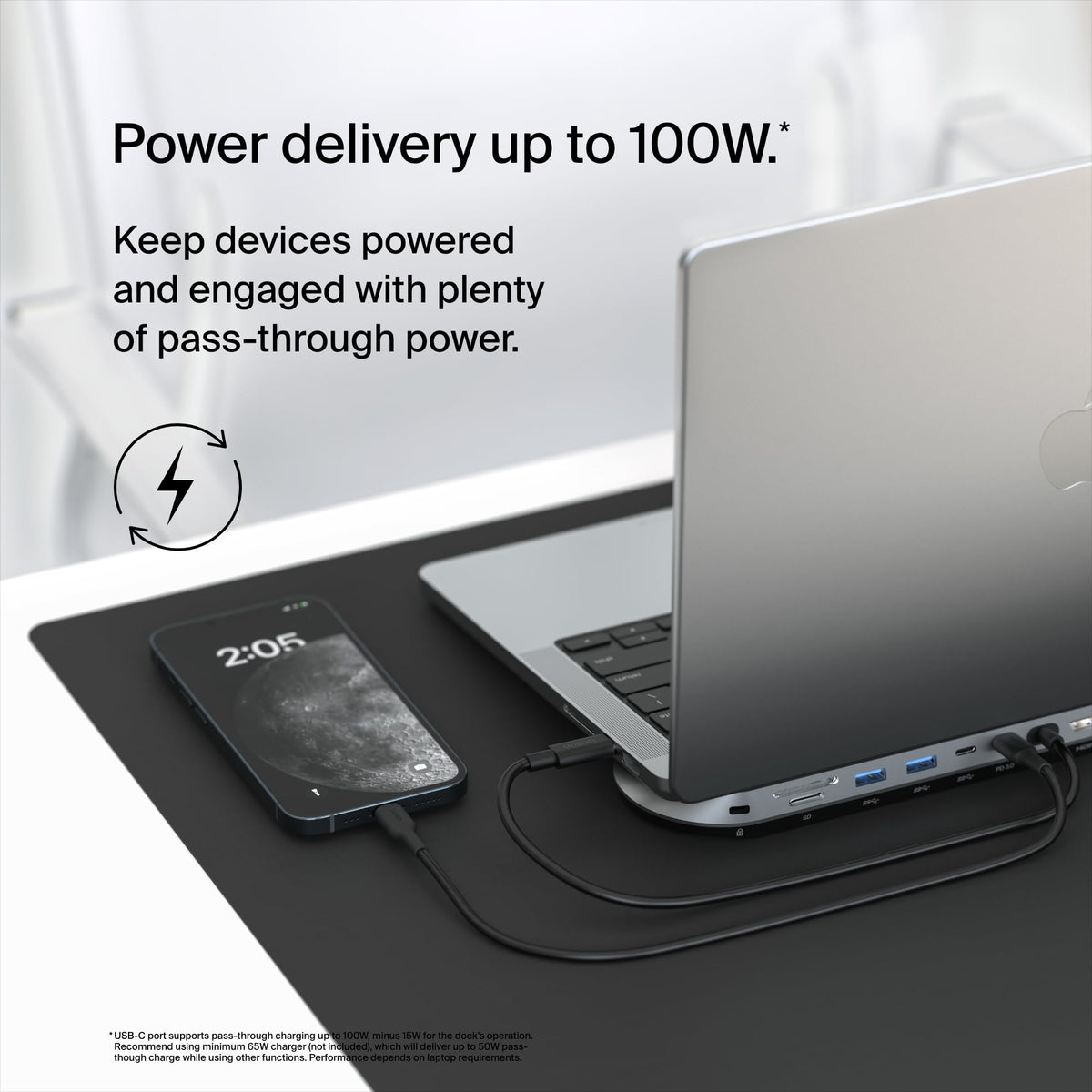 Belkin Connect 11-in-1 dock demonstrates 100W PD passthrough with active charging
