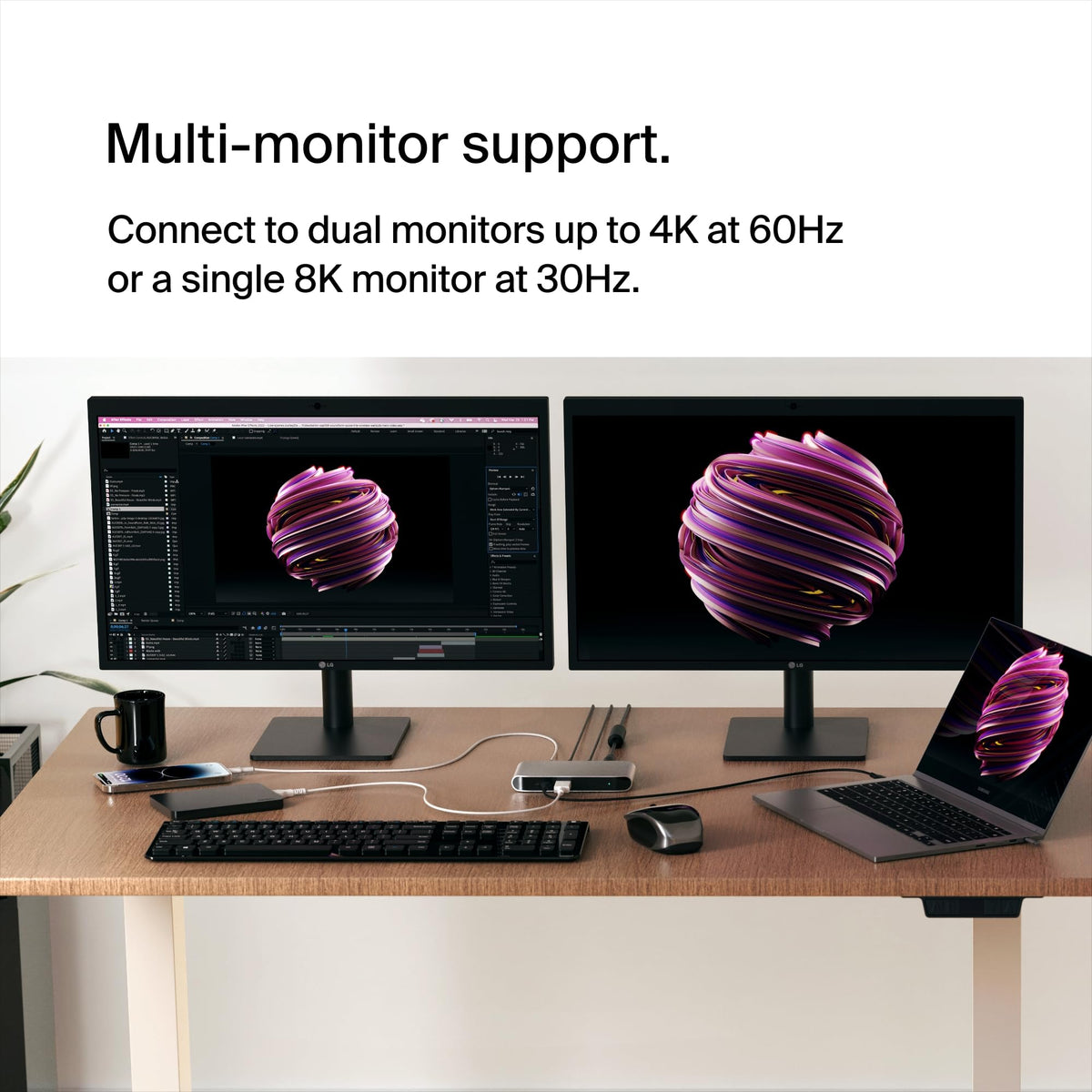 Belkin Connect Thunderbolt 4 Docking Station dual-monitor setup with 4K display support
