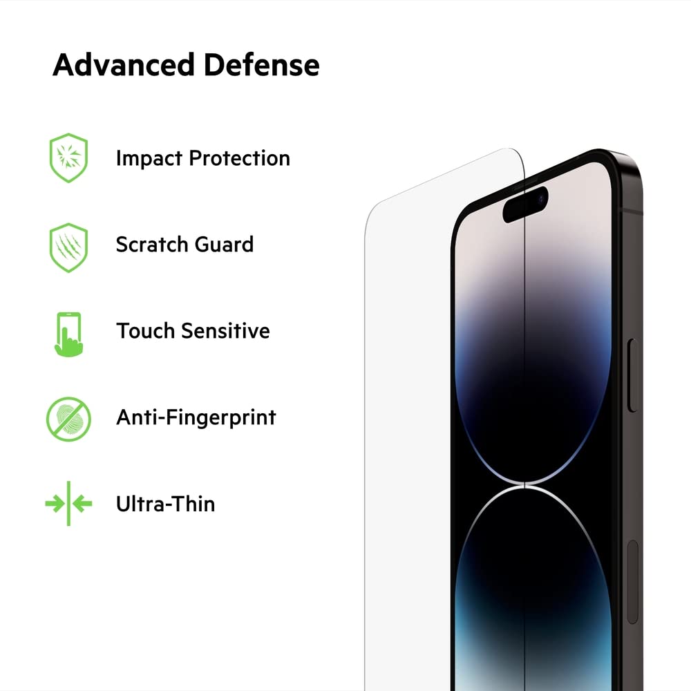 Belkin Easy Align Tray aids bubble-free installation for iPhone 14 Pro Max.