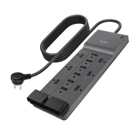Belkin front packaging showing 12 outlets and features for organized power