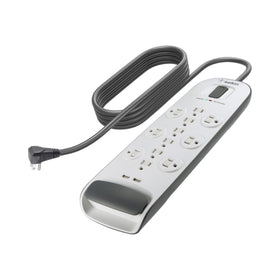 Belkin front view showing 12 outlets and tidy power organization benefit