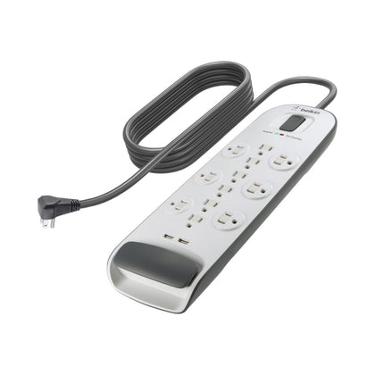 Belkin front view showing 12 outlets and tidy power organization benefit