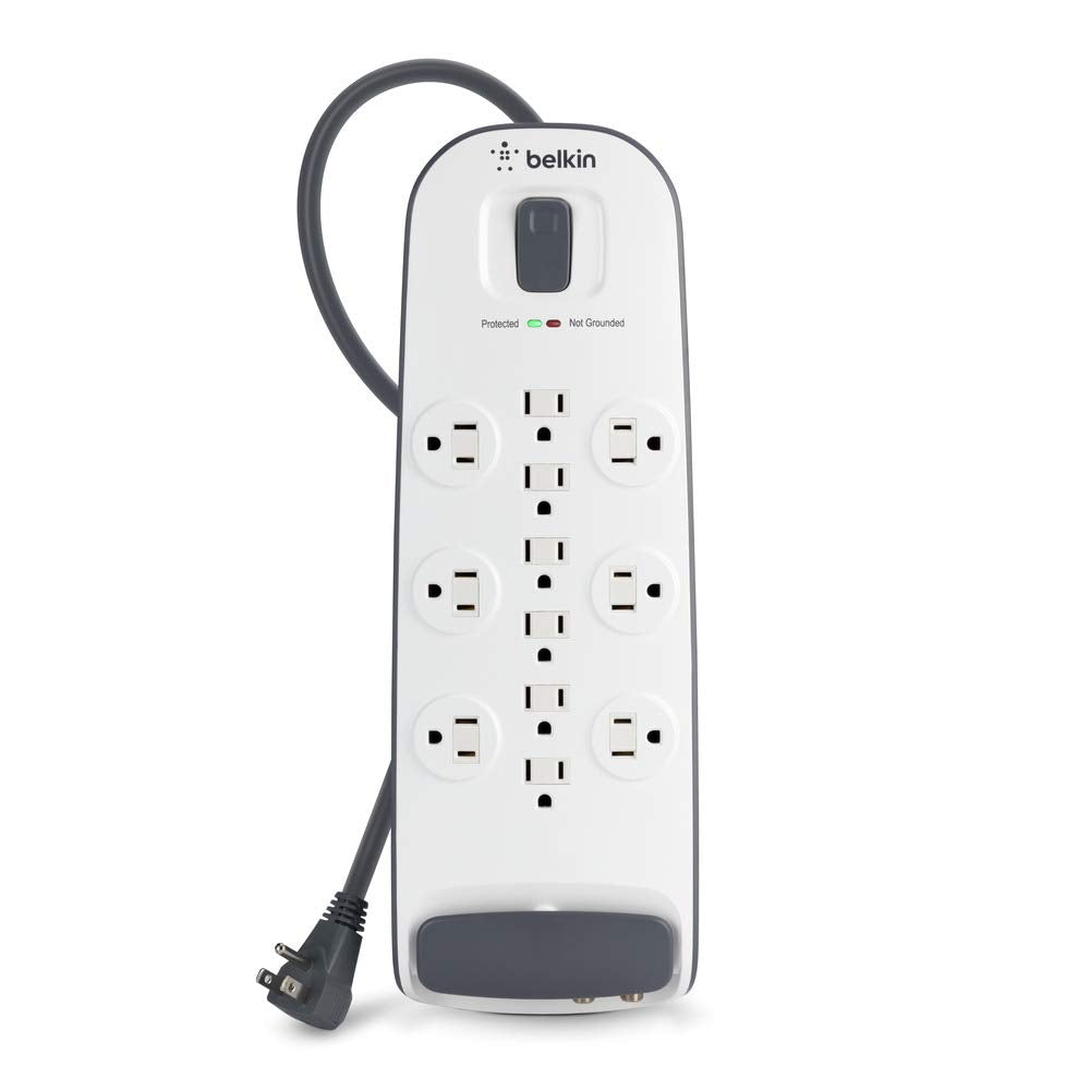 Belkin front view showing 12 outlets and clean organization benefit