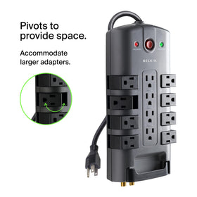 Belkin LED surge and ground indicators and product label for clear safety status and specs