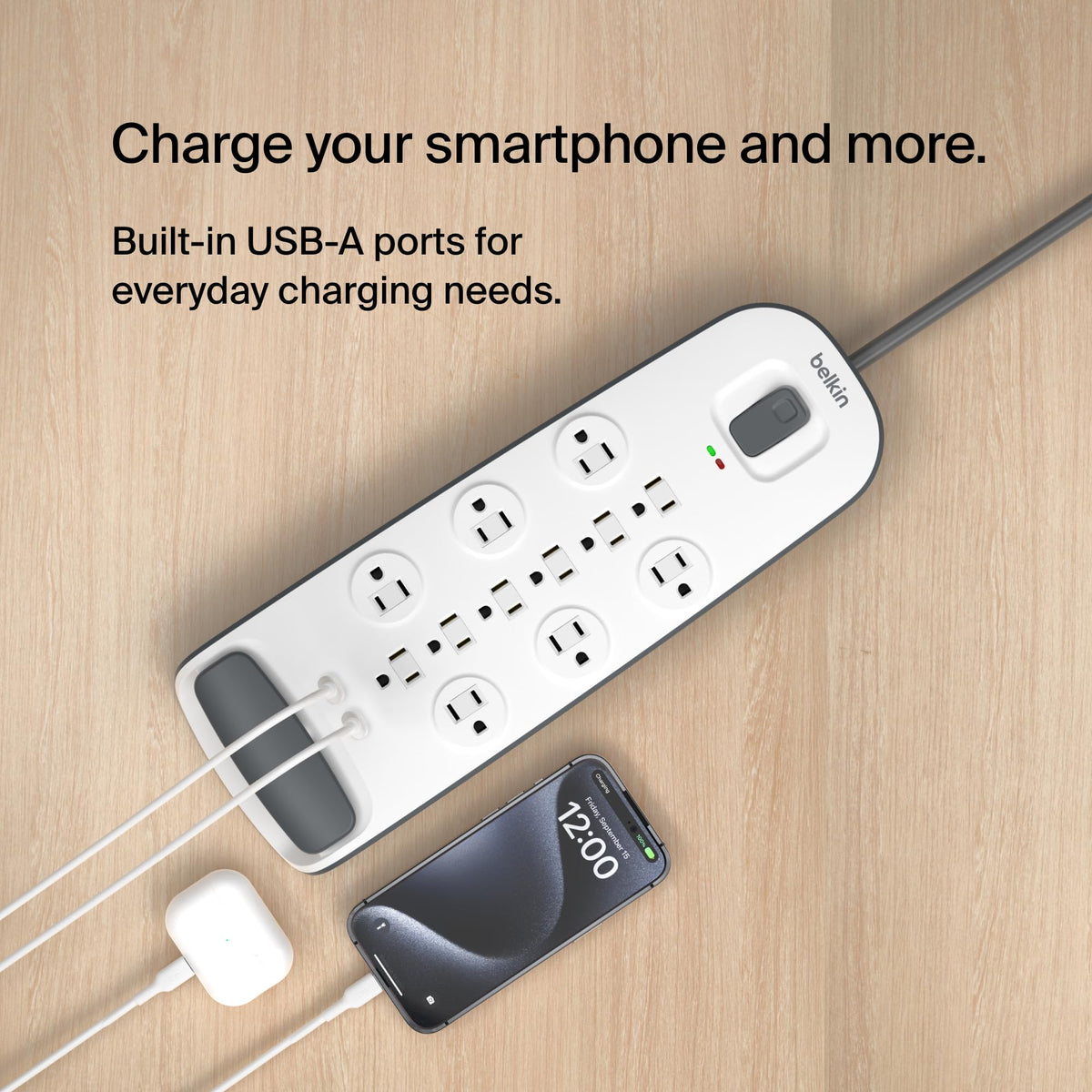 Belkin mounted under a desk demonstrating clean cable management benefit