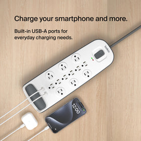 Belkin mounted under a desk demonstrating clean cable management benefit