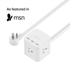 Belkin Power Cube top view reveals six outlets and USB ports for convenient charging