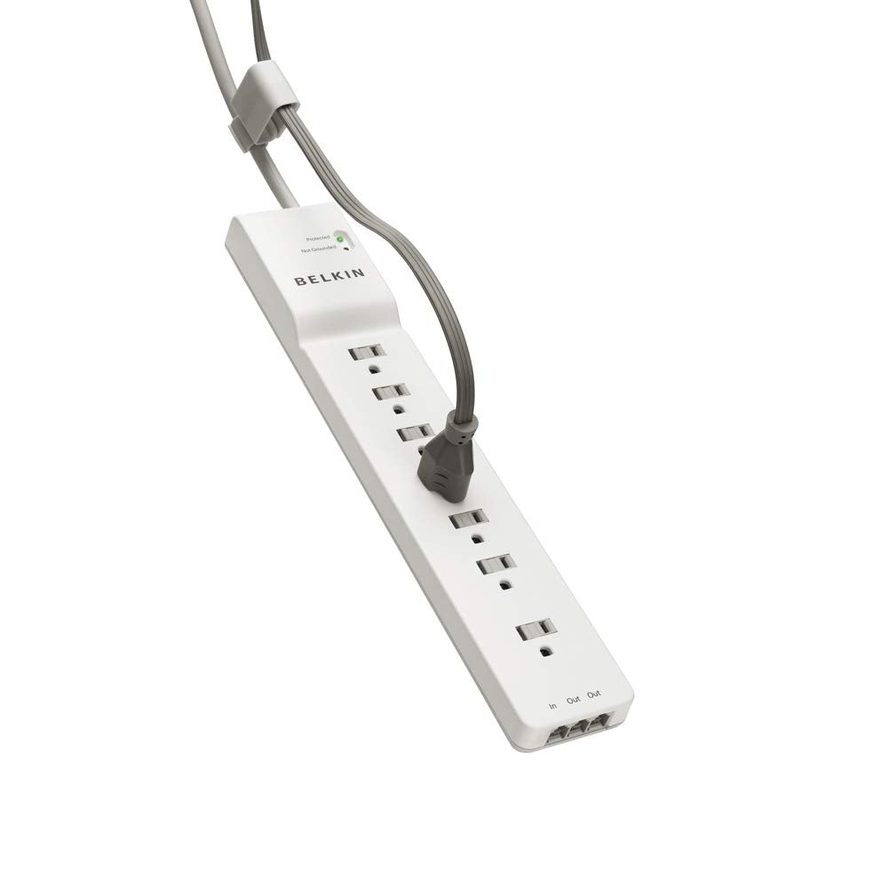 Belkin power strip with 6-foot cord ready for remote work and travel.
