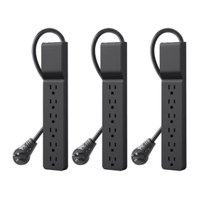 Belkin power strip with six outlets and a rotating plug for clutter-free desk setups.