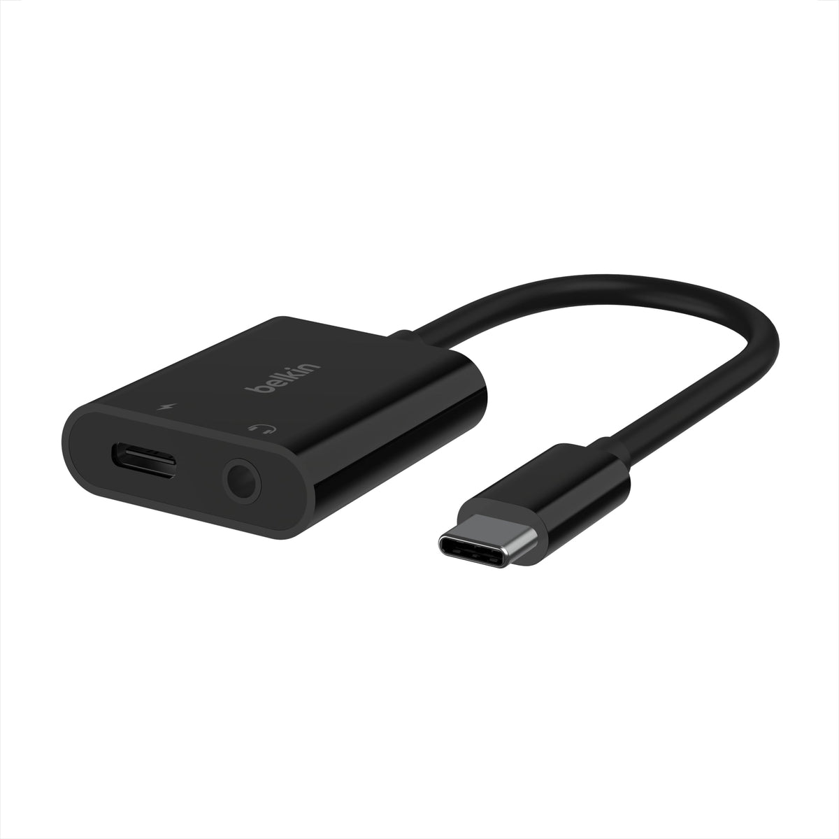 Belkin ROCKSTAR front view showing USB-C and 3.5mm ports, convenient dual use