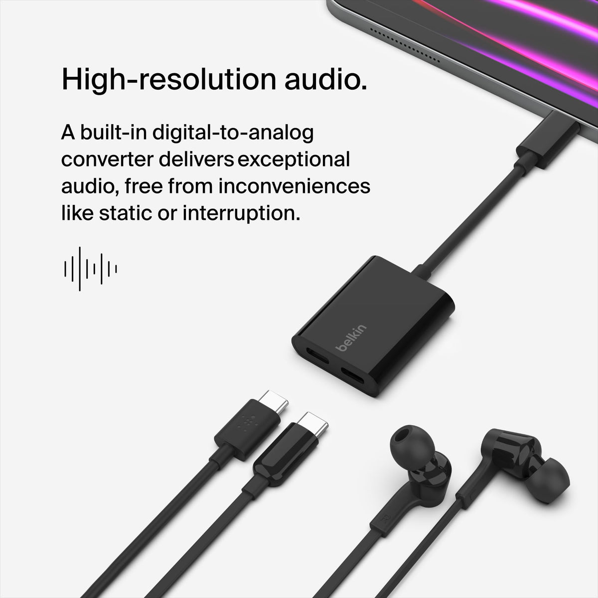 Belkin RockStar enables pass-through charging while you listen to audio.