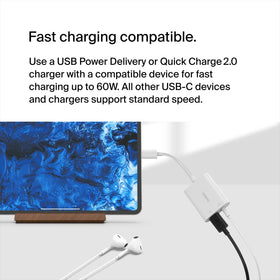 Belkin ROCKSTAR USB-C charge port detail showing power pass-through capability