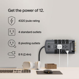 Belkin close-up of rotating outlets demonstrating flexible adapter placement and space savings