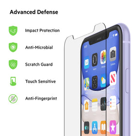 Close-up of antimicrobial coating on Belkin ScreenForce protecting the display and touch.