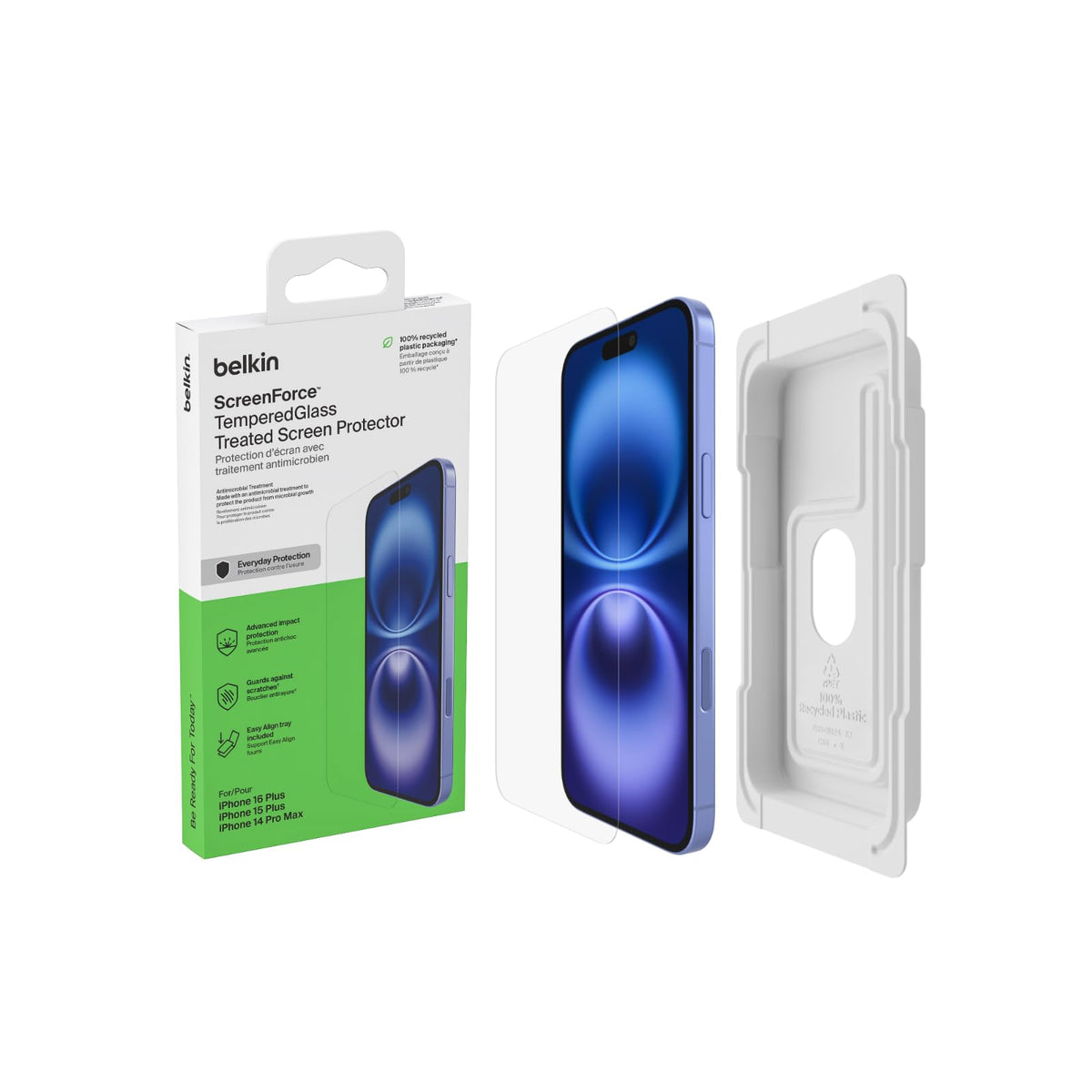 Belkin ScreenForce tempered glass for iPhone 16 Plus with edge-to-edge protection against drops