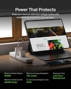 Belkin slim design surge protector blends with modern electronics.