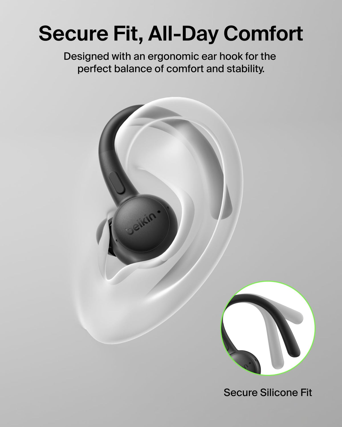 Belkin earbud texture detail showing durable materials and comfort