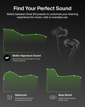 Belkin SoundForm ANC three EQ presets for personalized sound
