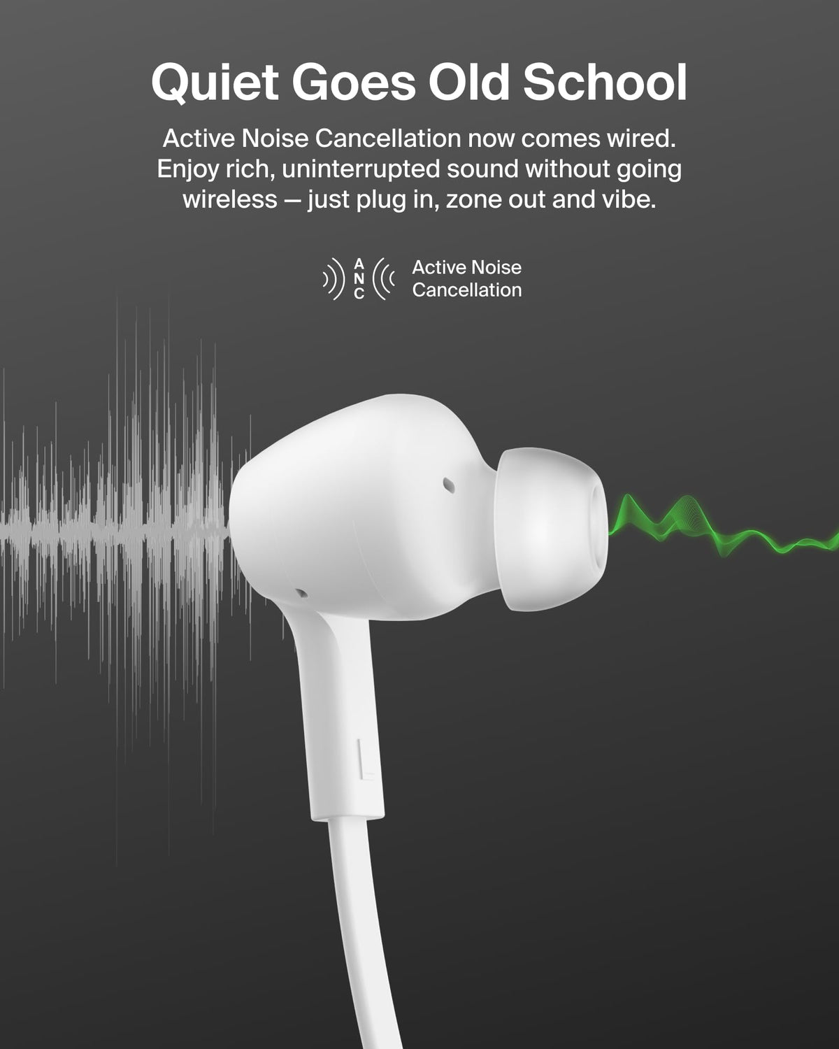 Belkin SoundForm ANC earbuds inline microphone and control in white