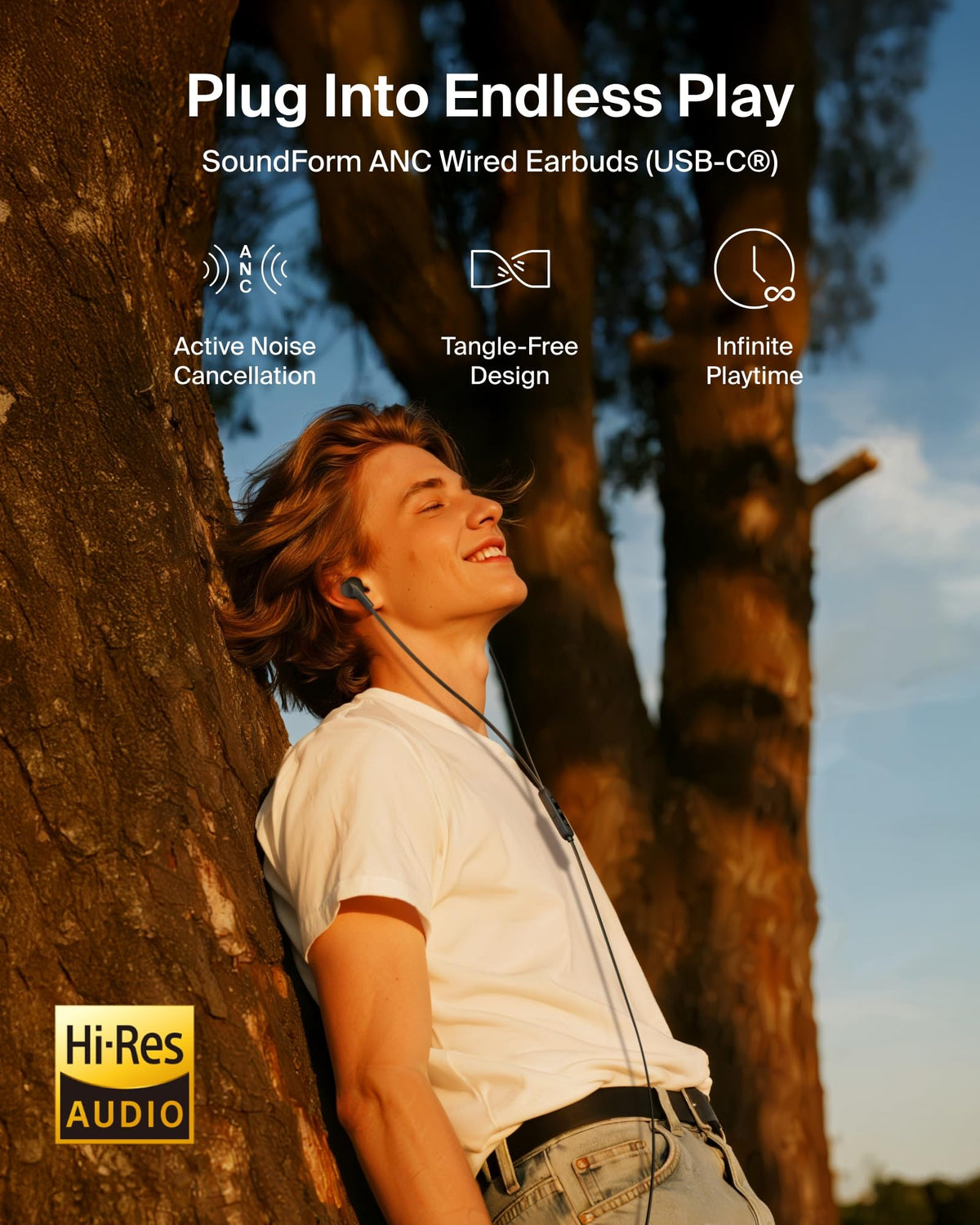 Belkin SoundForm ANC with USB-C connector for easy plug-and-play audio