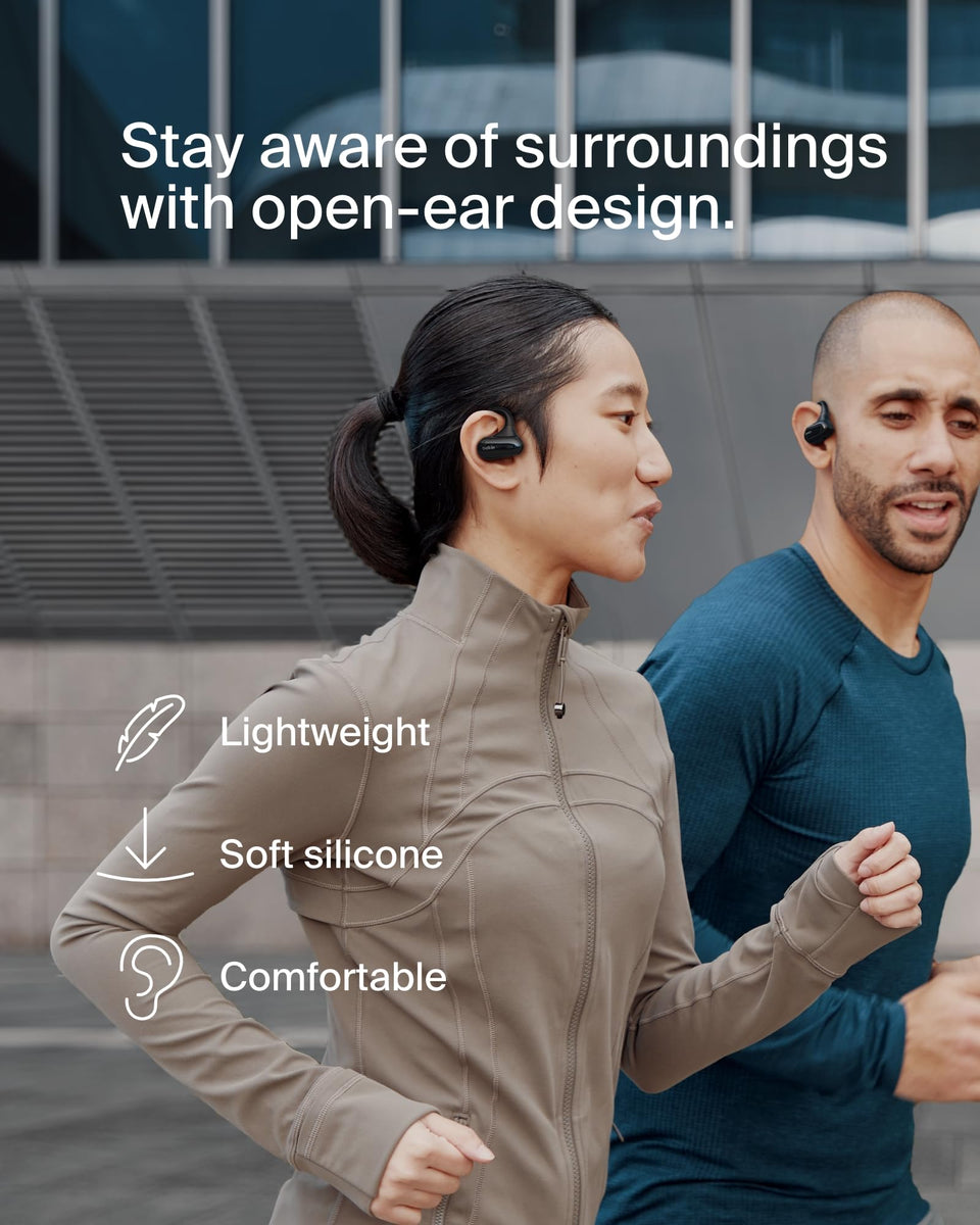 Belkin SoundForm ClearFit 8h battery life powers workouts and longer days.