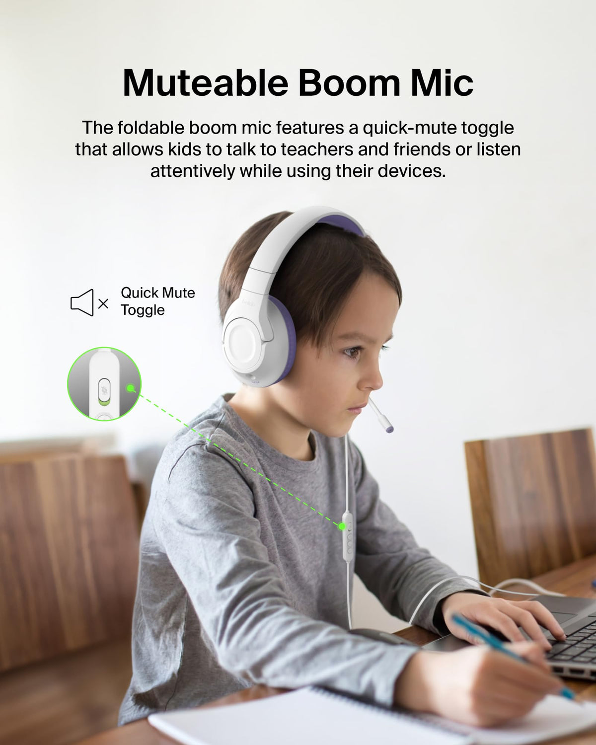Belkin SoundForm Inspire boom microphone in action for clear distance learning.