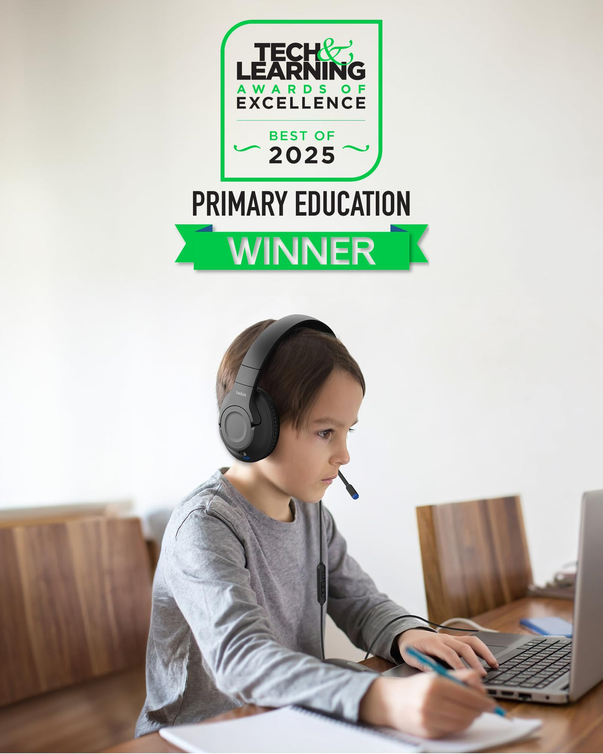 Kids headset with mute boom mic for clear calls during online learning
