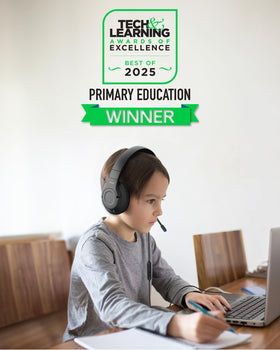 Kids headset with mute boom mic for clear calls during online learning