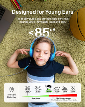 Belkin headphones angled side view highlighting compact kid fit