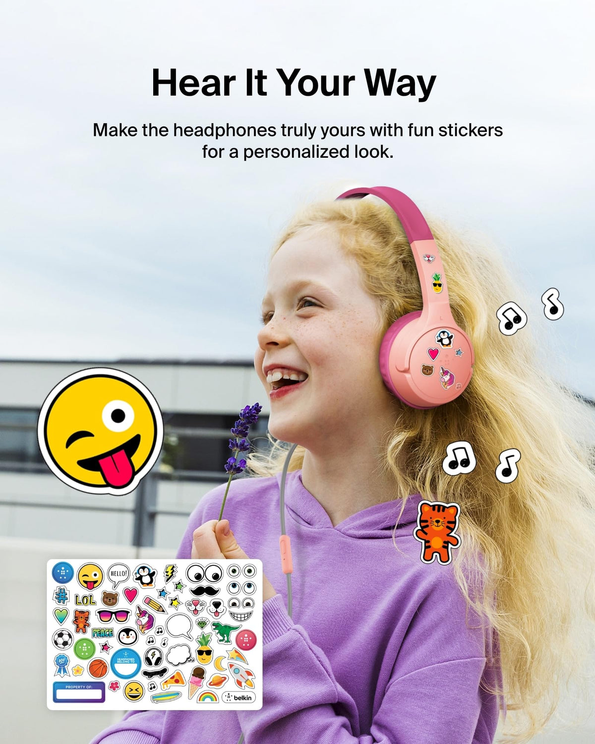 Child wearing Belkin SoundForm Mini in a learning setup for focused online lessons