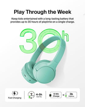 Belkin SoundForm Mini ear cushion close-up showing soft padding benefit: long-wear comfort