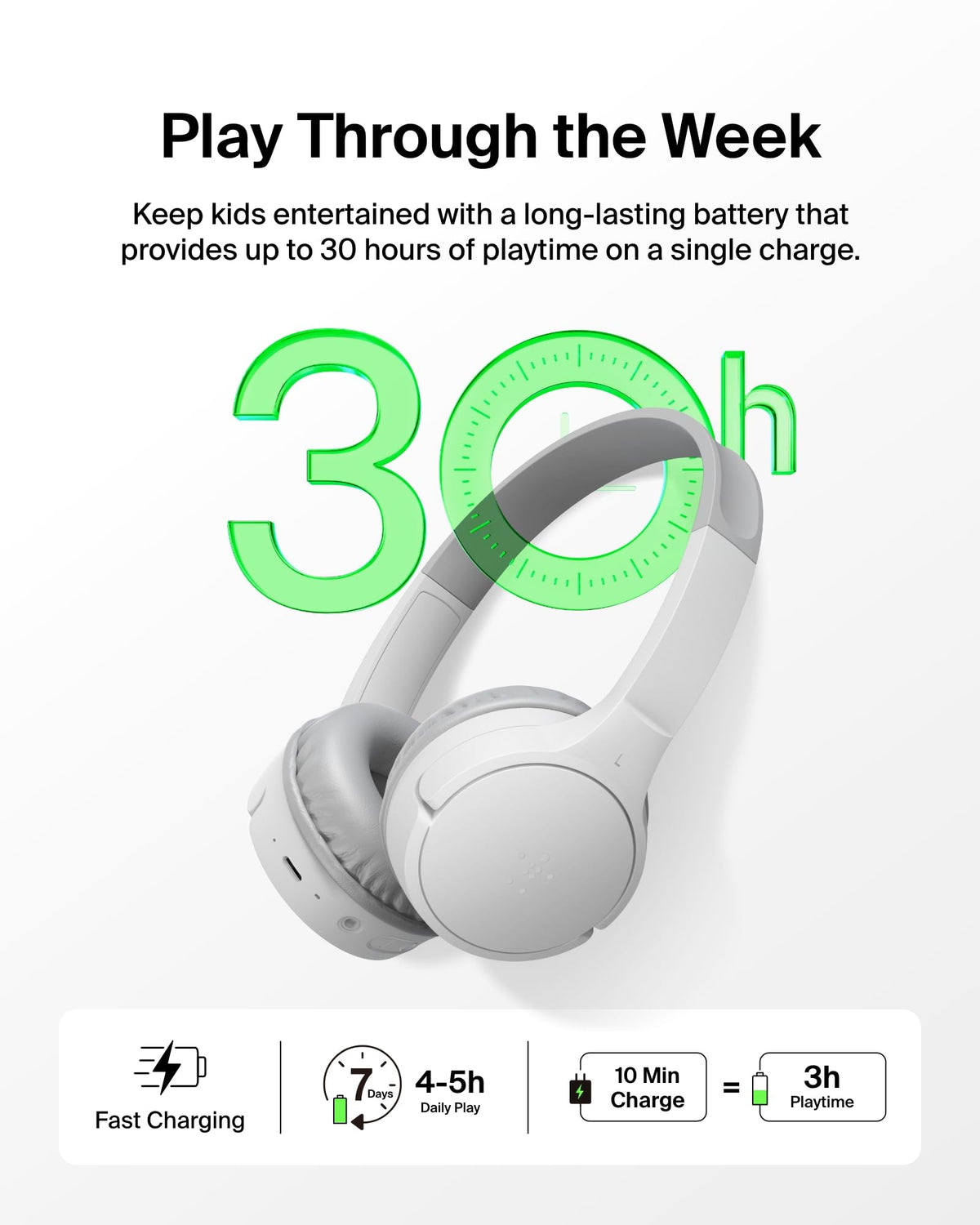 Belkin SoundForm Mini earcup close-up highlighting cushioned comfort and fit