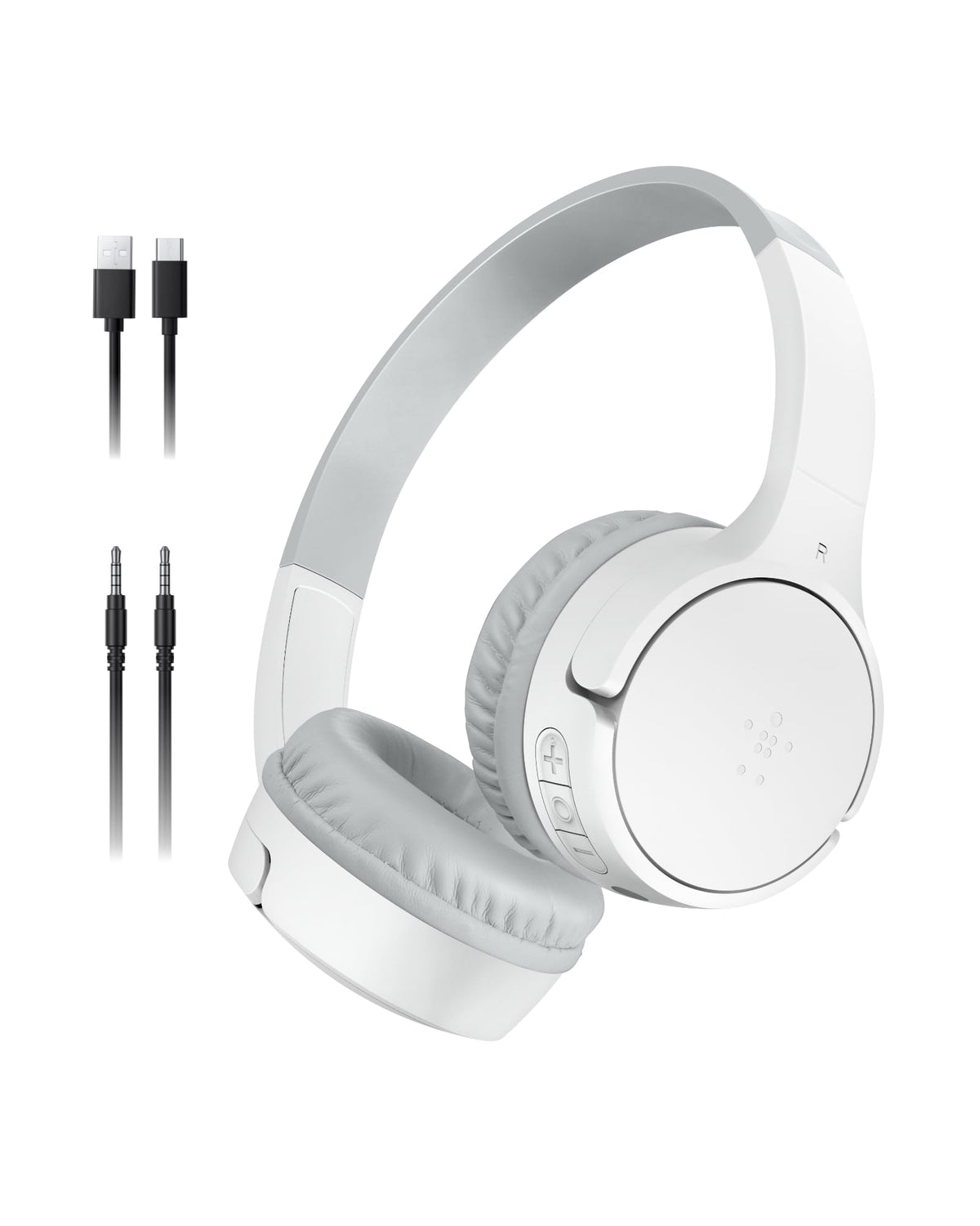 Belkin SoundForm Mini front view showing controls and compact design for safer listening