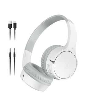 Belkin SoundForm Mini front view showing controls and compact design for safer listening