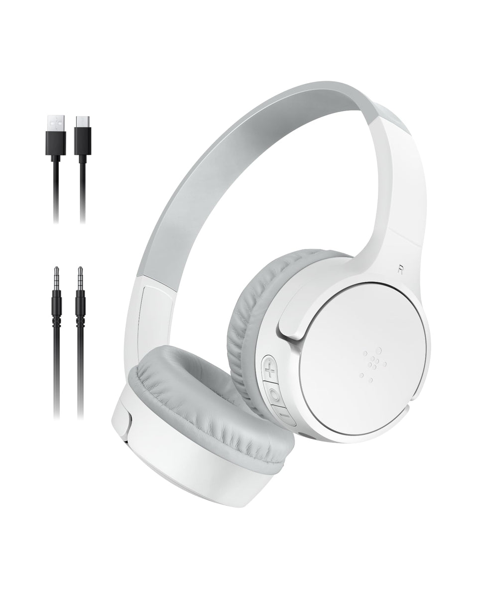 Belkin SoundForm Mini front view showing controls and compact design for safer listening
