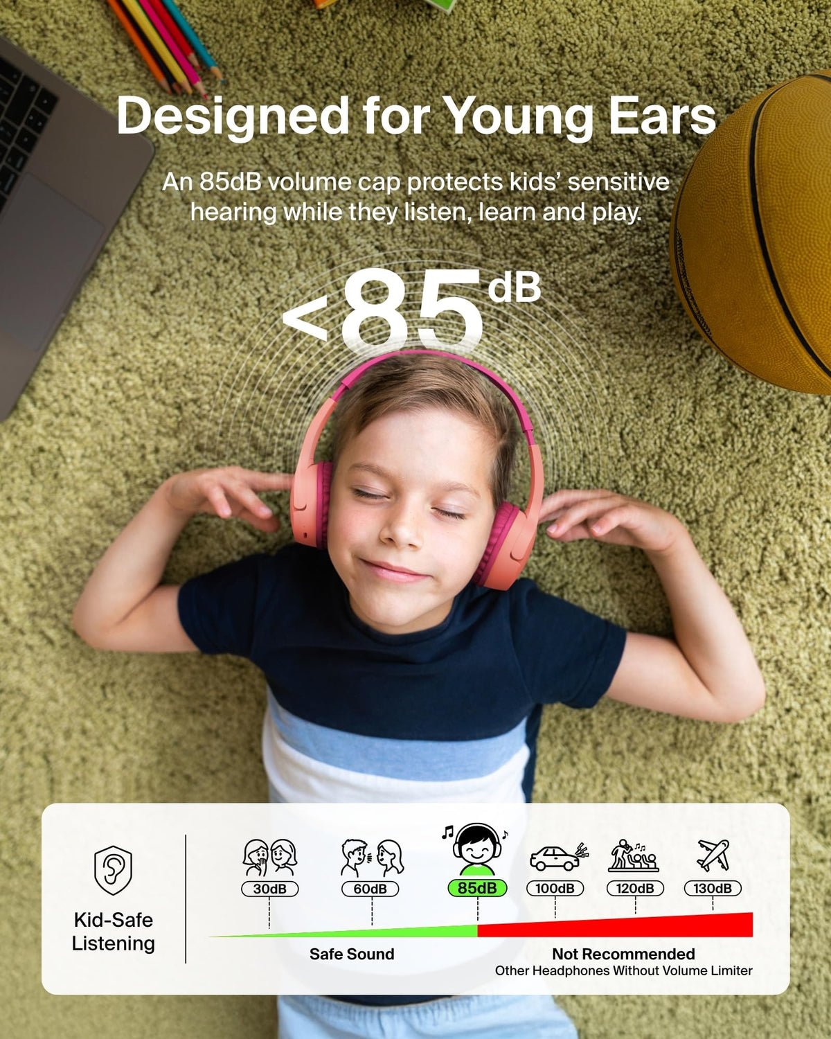 Belkin headband detail highlighting soft padding and durable construction for kids