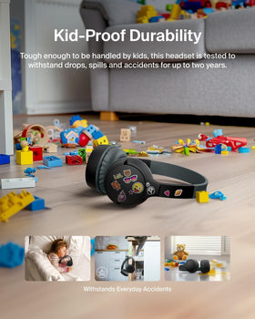 Belkin SoundForm Mini worn by child during online school, improving focus and learning