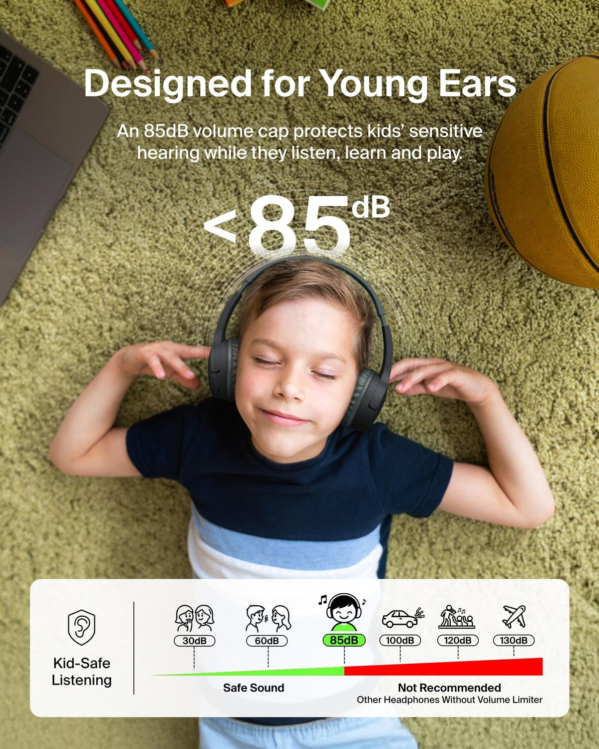Belkin SoundForm Mini side profile highlighting earcup and built-in microphone for clear calls