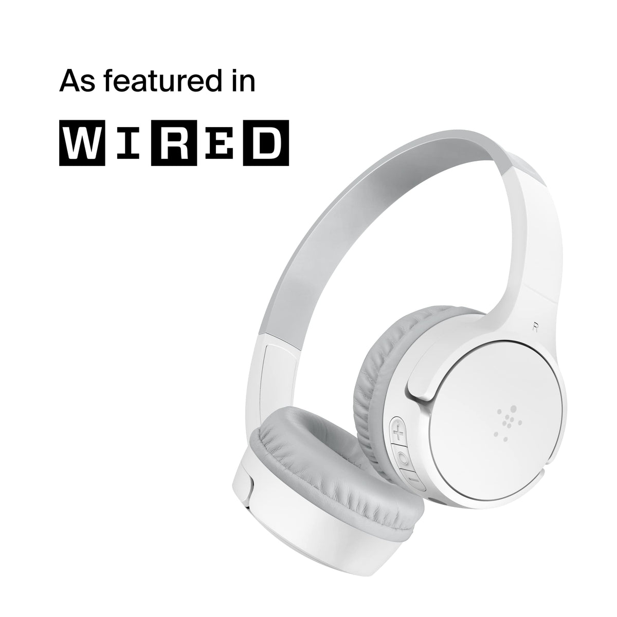 Belkin SoundForm Mini side profile focusing on earcup fit and stability benefits