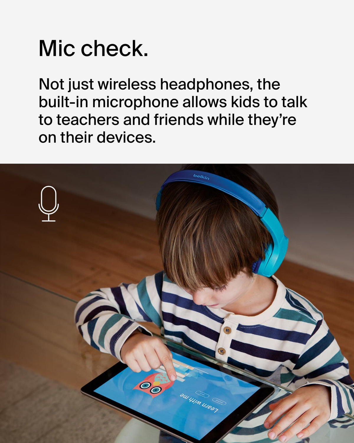 Belkin SoundForm Mini worn on child for size and secure fit benefit