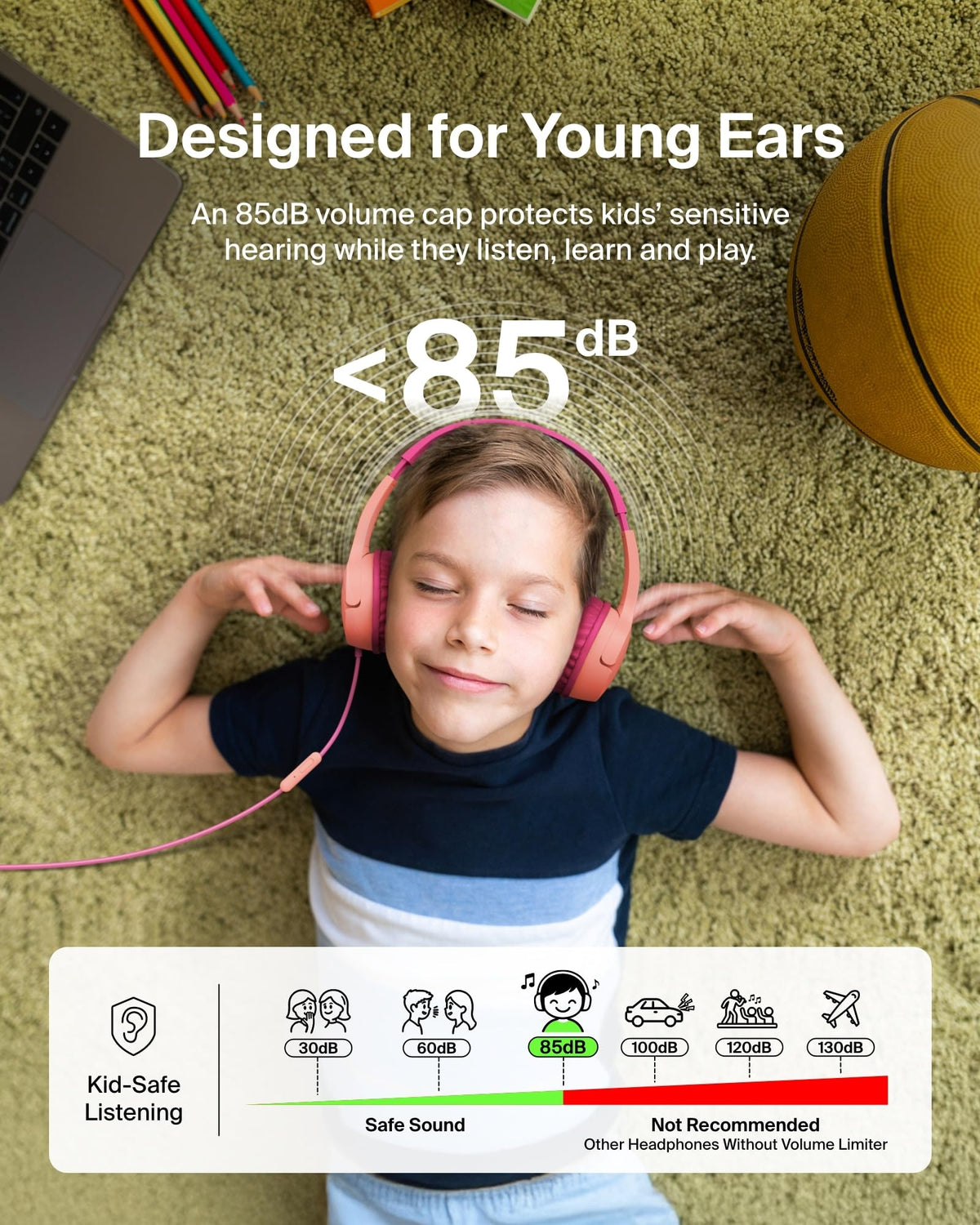 Belkin SoundForm Mini side profile highlighting adjustable band and secure fit