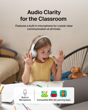 Belkin SoundForm Mini held in hand to show scale and portability for travel and school